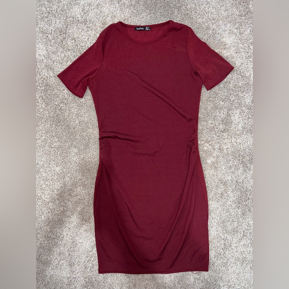 Boohoo Maternity Rich Burgundy Mini Dress